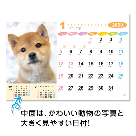 ラブリーフレンズ(犬・猫) 卓上カレンダー 箔押し名入れ