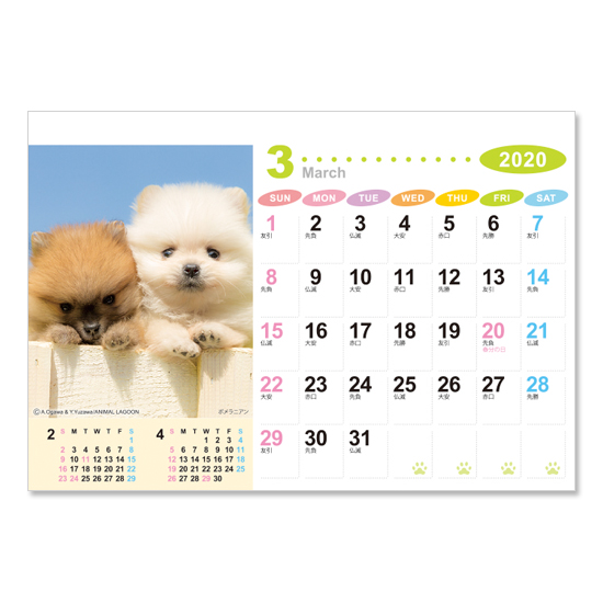 ラブリーフレンズ(犬・猫) 卓上カレンダー 箔押し名入れ