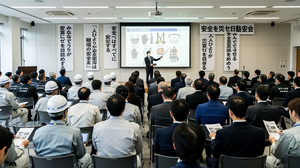社内で安全大会を行っている様子