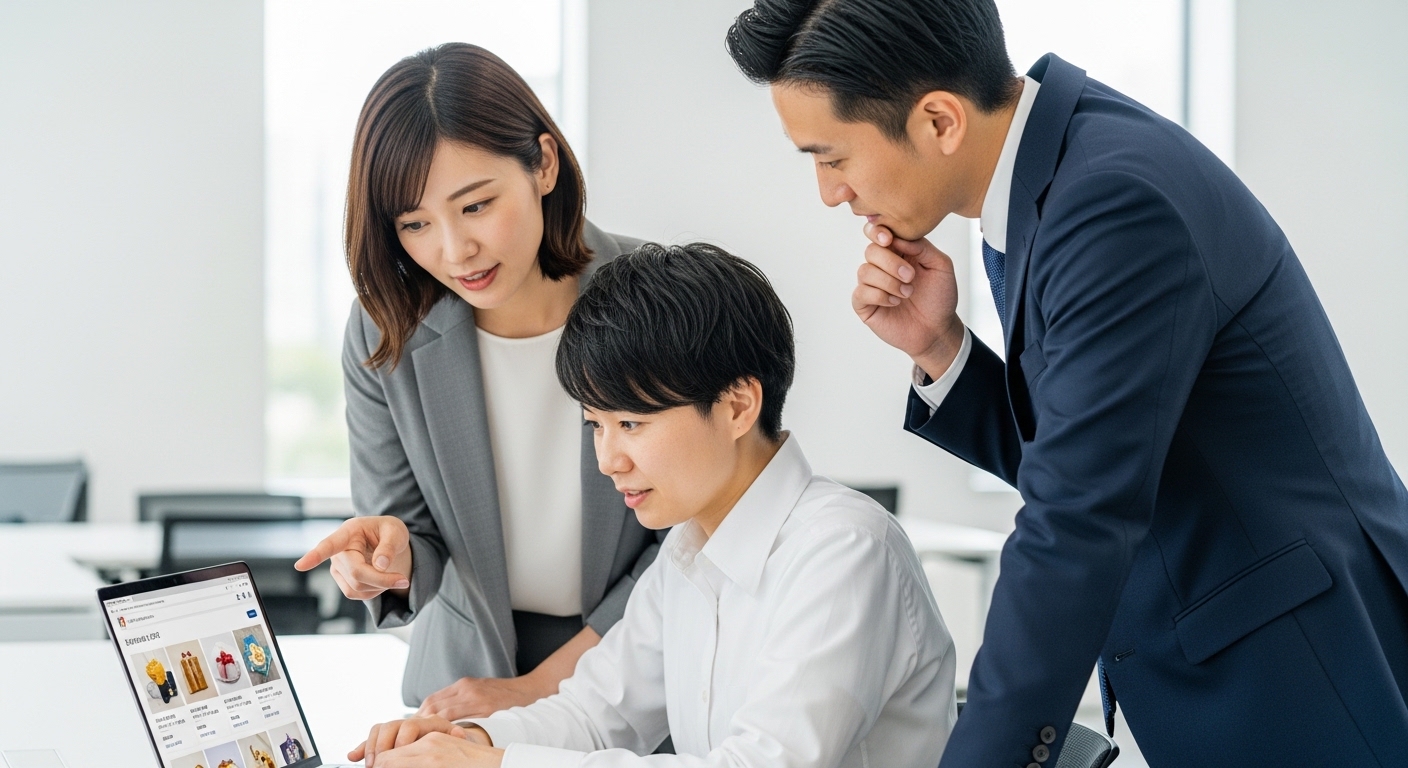 社員が数名集まって注文している様子