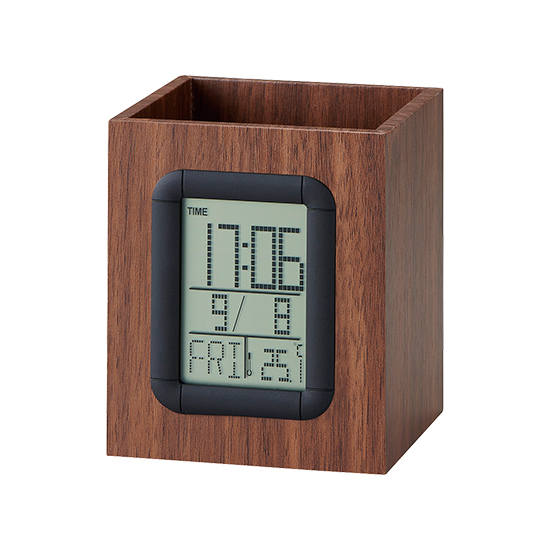 ウッド調クロック　ペン立て付き