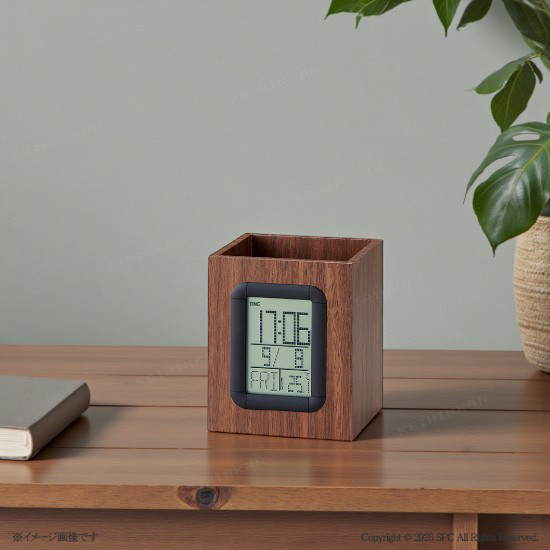 ウッド調クロック　ペン立て付き