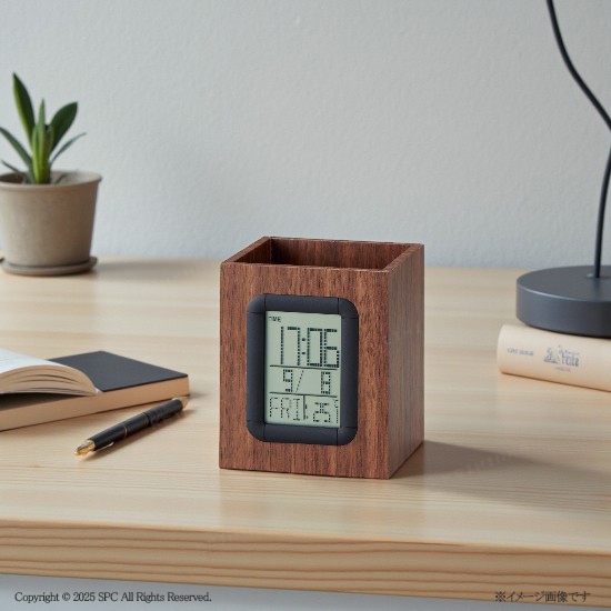 ウッド調クロック　ペン立て付き