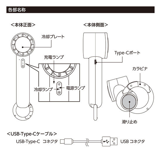 カラビナUSB扇風機（冷却プレート付）