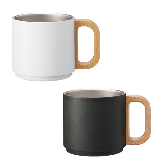 木の持ち手付き断熱マグカップ