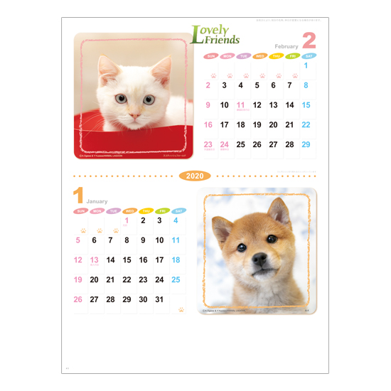 B3ラブリーフレンズ(犬・猫) 壁掛けカレンダー 活版印刷名入れ