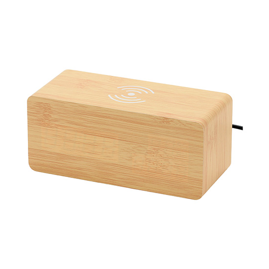 ワイヤレス充電機能付ウッド調クロック ナチュラル　AT126250