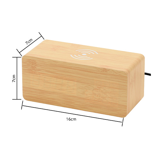ワイヤレス充電機能付ウッド調クロック ナチュラル　AT126250