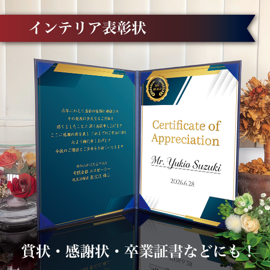 飾れる表彰状（賞状） 【洋風 -オーロラ- 】